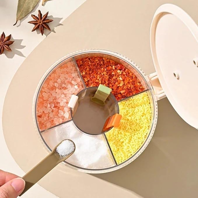 4-in-1 Spice Storage Box, Multi-Compartment Seasoning Container Organiser, Airtight Sealed Salt Pepper Dispenser for Home Cooking - CL-BR-5572 Secondary image