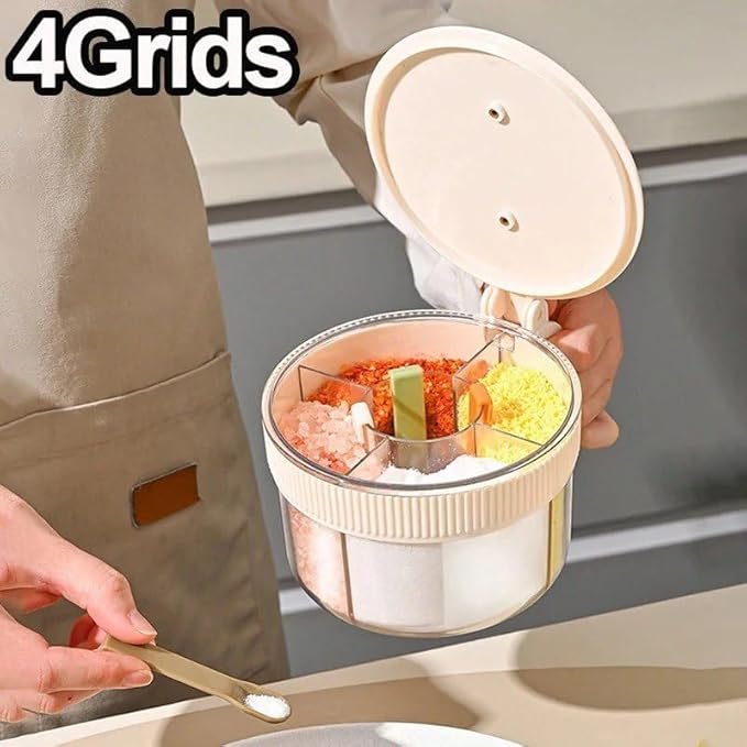 4-in-1 Spice Storage Box, Multi-Compartment Seasoning Container Organiser, Airtight Sealed Salt Pepper Dispenser for Home Cooking - CL-BR-5572 Main image