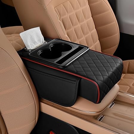 Car Center Console Cover, Leather Armrest Cover for Car, Universal Middle Console Cushion with Storage Box, Cup Holder, Tissue Box & Phone Slot, Waterproof Interior Accessories Main image
