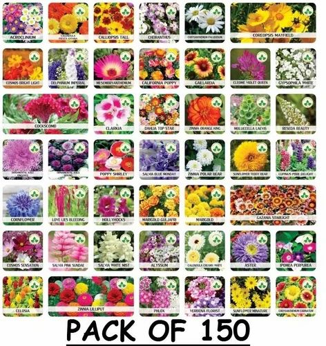 150 Variety Of Organic Flower Seeds And  Plant Growth Free Pack Of 1 Main image
